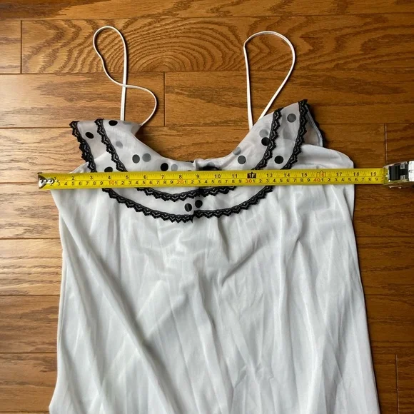 Joan Collins Vintage White Sheer Nightgown with Black Trim and Polk Dots-Large - Picture 3 of 6